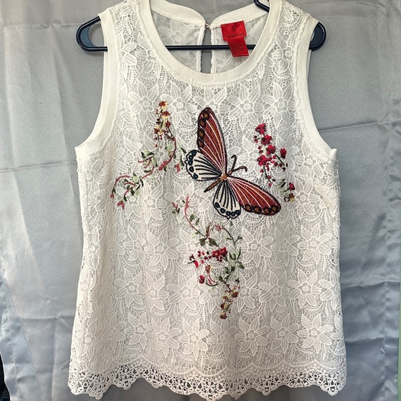 V Cristina White Lace Tank Top with Butterfly Embroidery - Picture 1 of 8